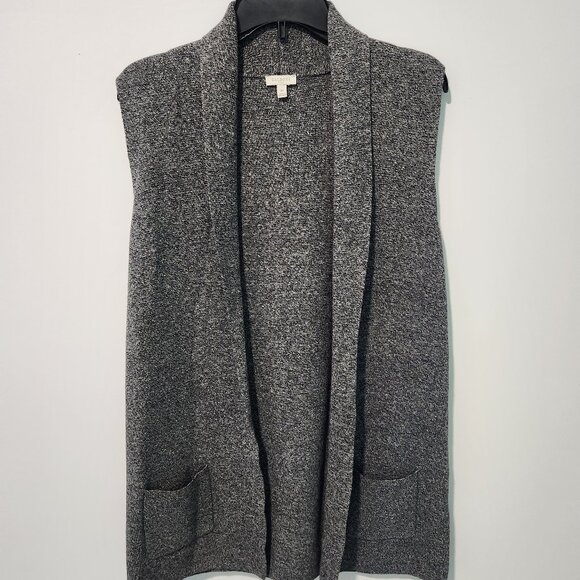 Talbots Open Front Sleeveless Sweater Vest Cardigan Black Gray Cotton - Medium - Picture 3 of 5